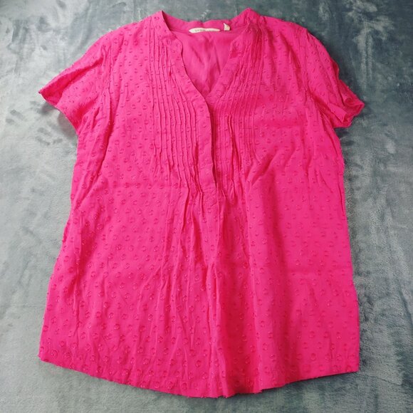 Soft Surroundings Womens Top Medium Pink Pintuck Swiss Dot Tunic Boho Vibes - Picture 1 of 10